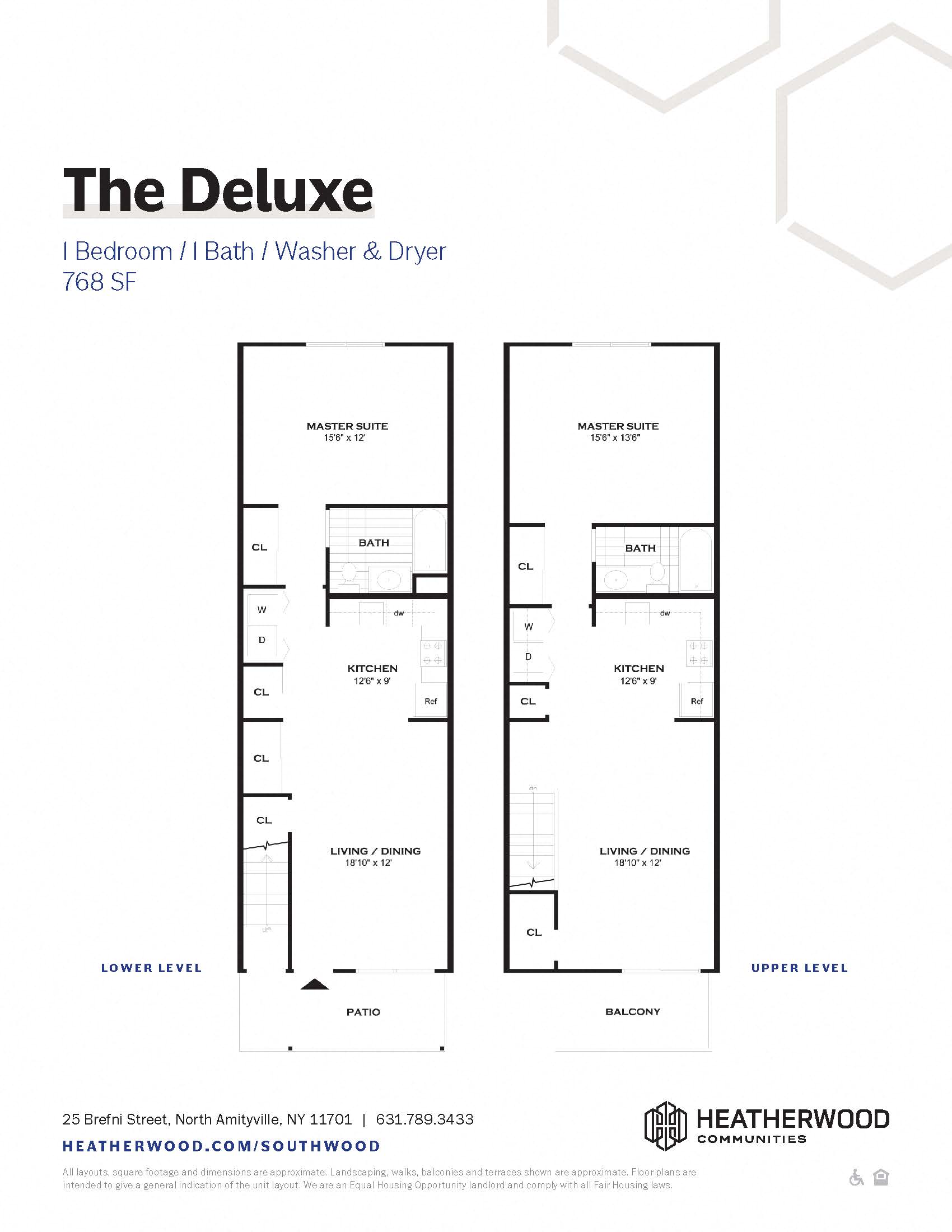 Floor plan for 1 bed, 1 bath, 768 sqft